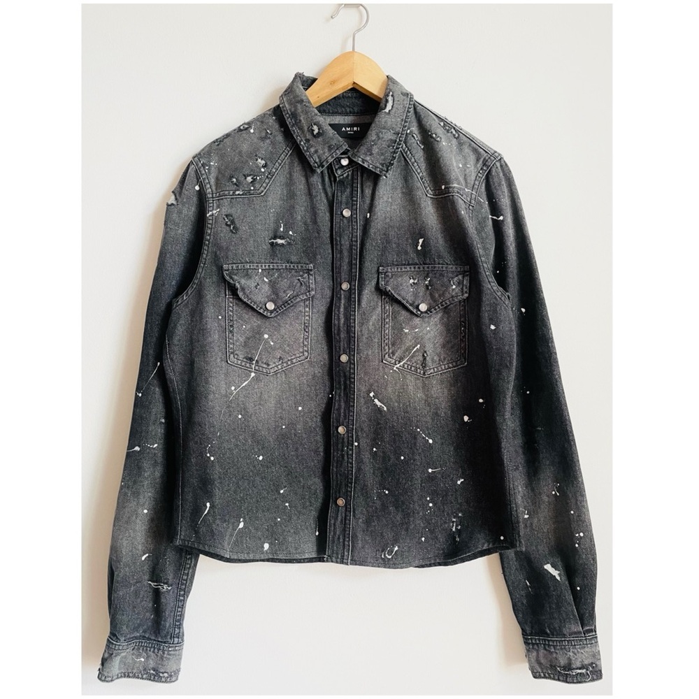 AMIRI Western Denim Paint Shirt In Black S - Picture 2 of 13